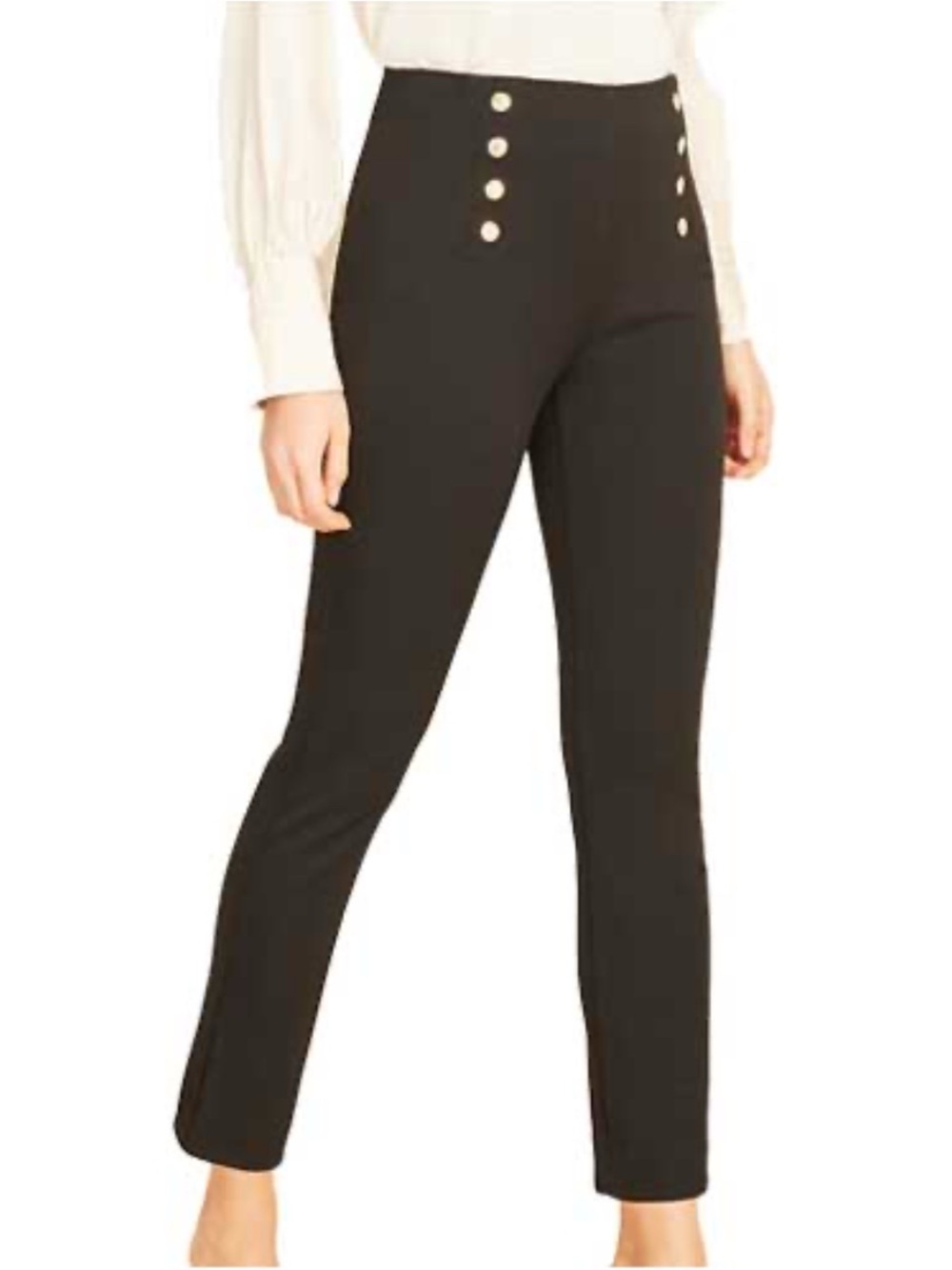 Ann Taylor Black High-Rise Button-Detail Skinny sailor Pants size 8 petite